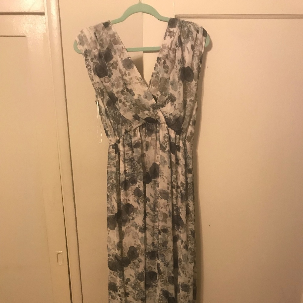 Alythea Blue Grey Floral Maxi Dress Sz L